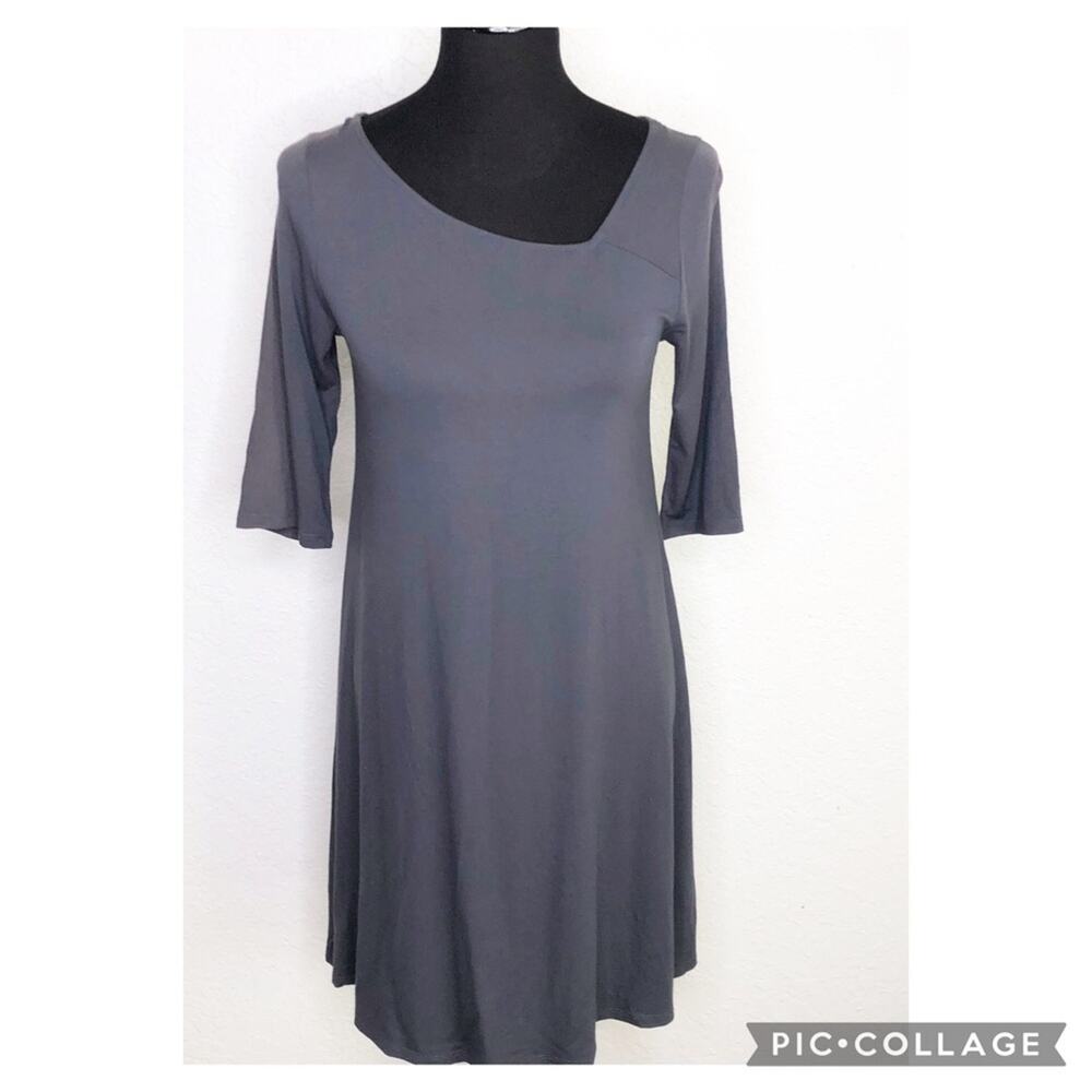 Eileen Fisher gray asymmetrical neck knit dress size Extra Small XS